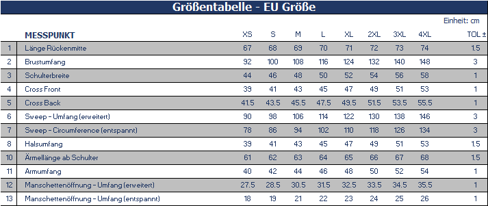 Größentabelle T-Shirt