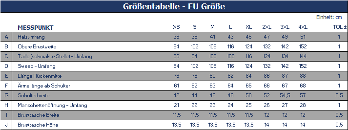 Größentabelle T-Shirt