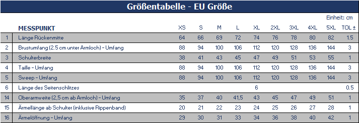 Größentabelle T-Shirt