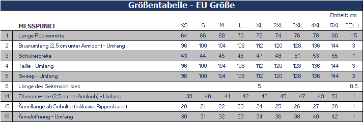 Größentabelle T-Shirt