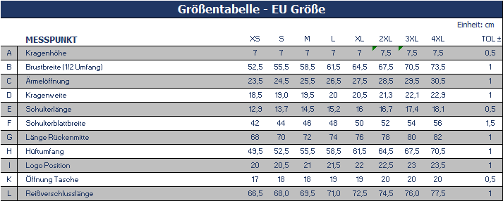 Größentabelle T-Shirt